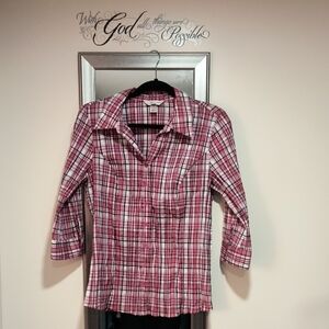 Christopher & Banks Pink and White Plaid Large Women's Shirt